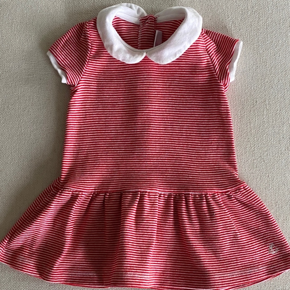 Petit Bateau Red and White Striped Dress with Peter Pan Collar
